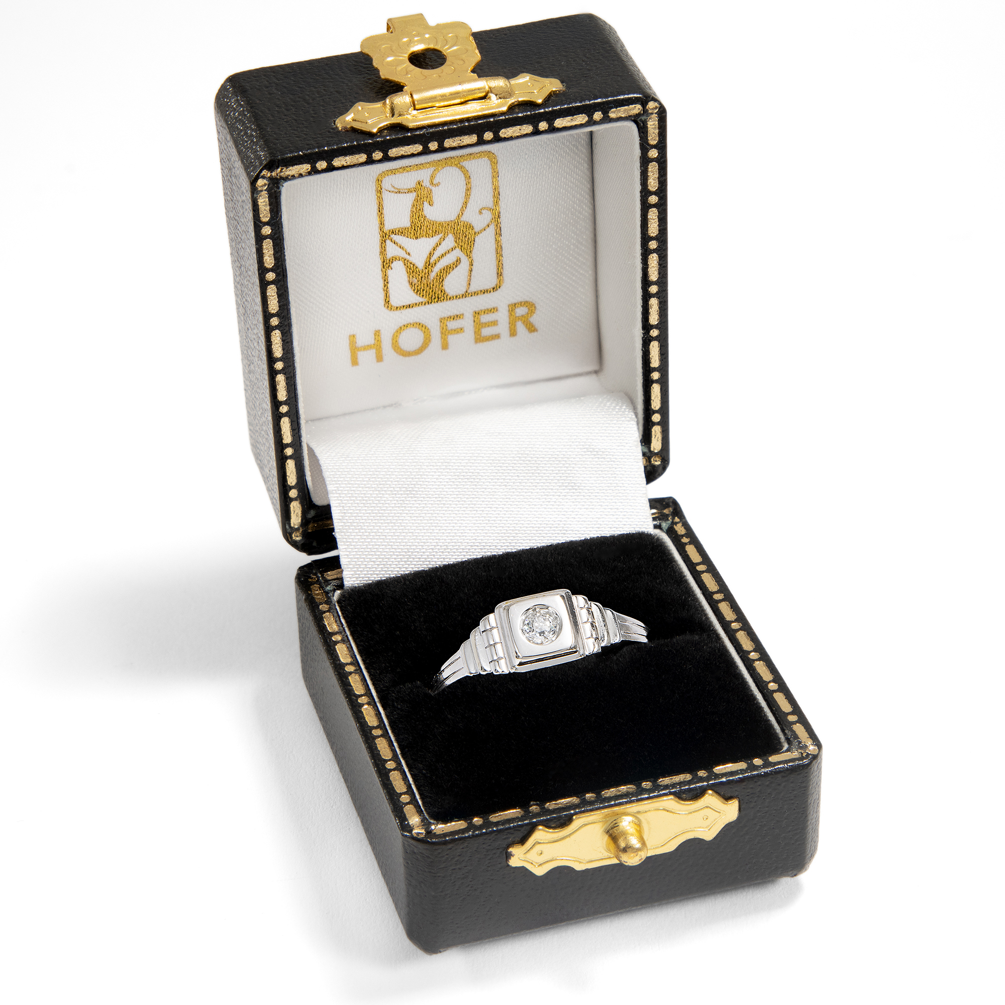 Minimalistischer Solitärring mit Altschliff-Diamant in Weißgold, um 1925 Minimalistischer Solitärring mit Altschliff-Diamant in Weißgold, um 1925