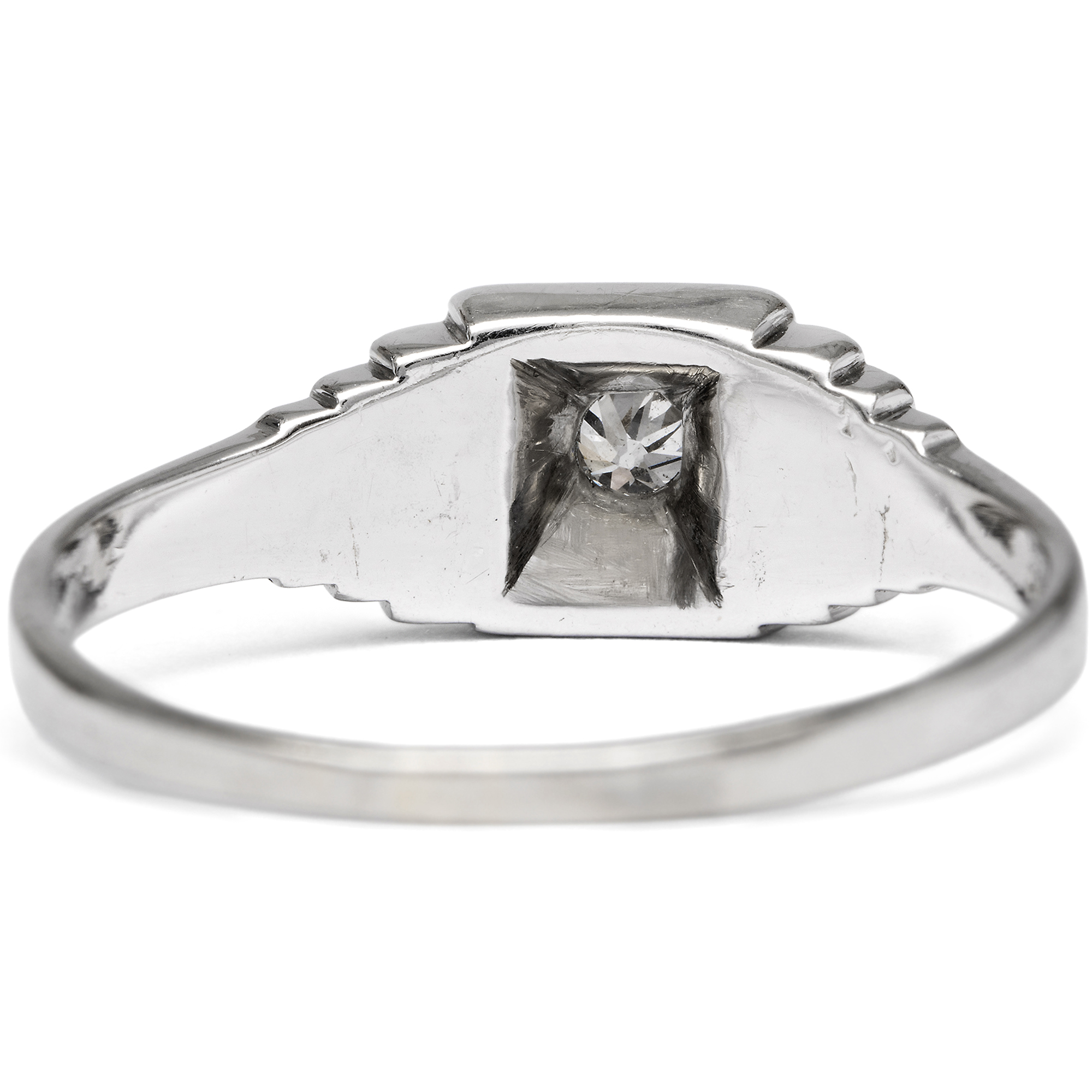 Minimalistischer Solitärring mit Altschliff-Diamant in Weißgold, um 1925 Minimalistischer Solitärring mit Altschliff-Diamant in Weißgold, um 1925