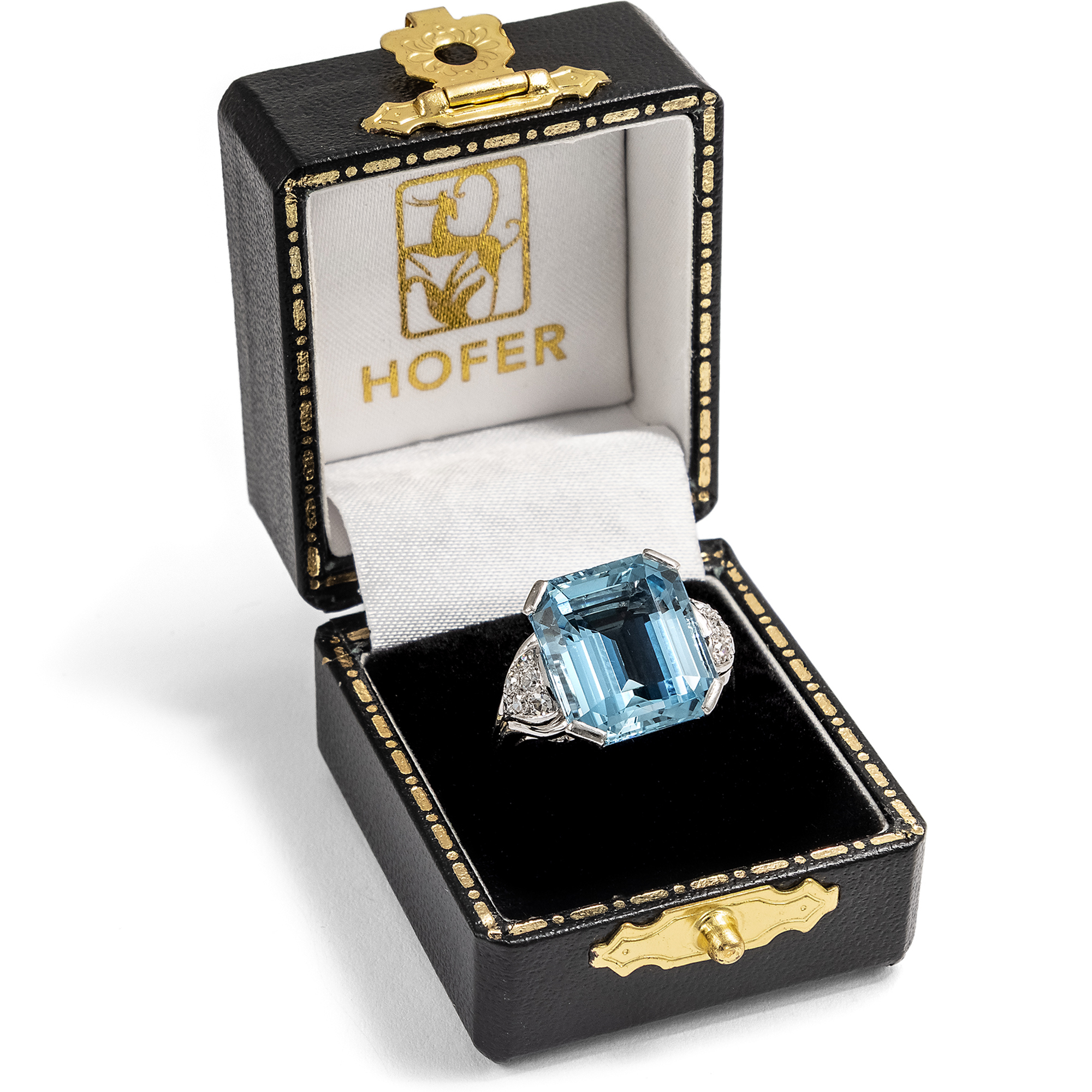 Erstklassiger vintage Ring mit Aquamarin & Diamanten in Weißgold, um 1965 Erstklassiger vintage Ring mit Aquamarin & Diamanten in Weißgold, um 1965