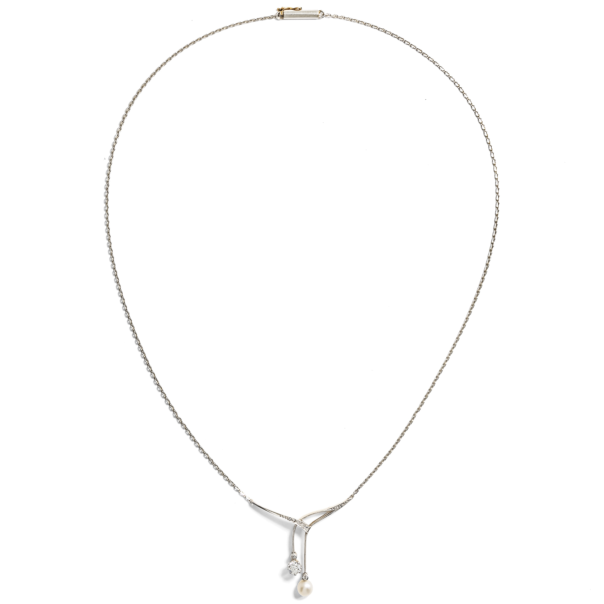 Bezauberndes Jugendstil Collier mit Naturperle & Diamanten in Gold & Platin, um 1910 Bezauberndes Jugendstil Collier mit Naturperle & Diamanten in Gold & Platin, um 1910