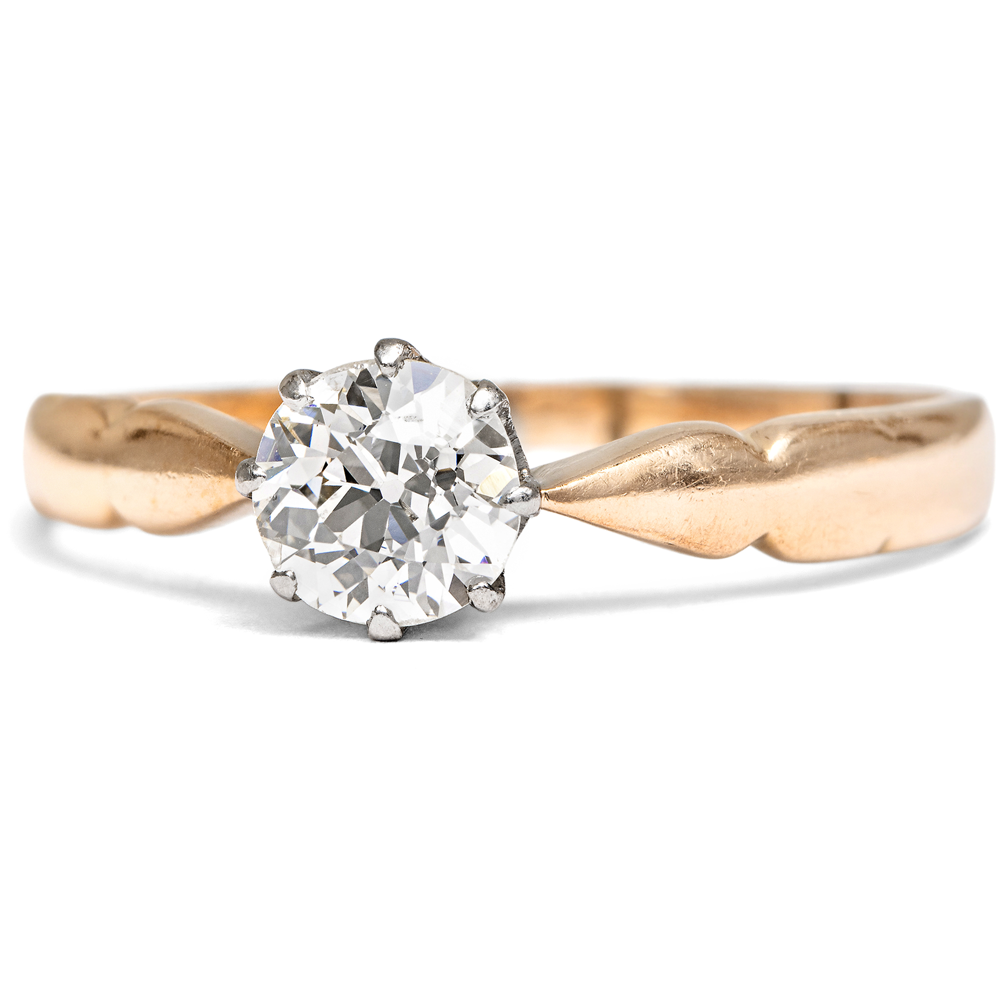 Antiker Verlobungsring mit 0,48 ct Altschliff-Diamant in Gold & Platin, um 1900 Antiker Verlobungsring mit 0,48 ct Altschliff-Diamant in Gold & Platin, um 1900