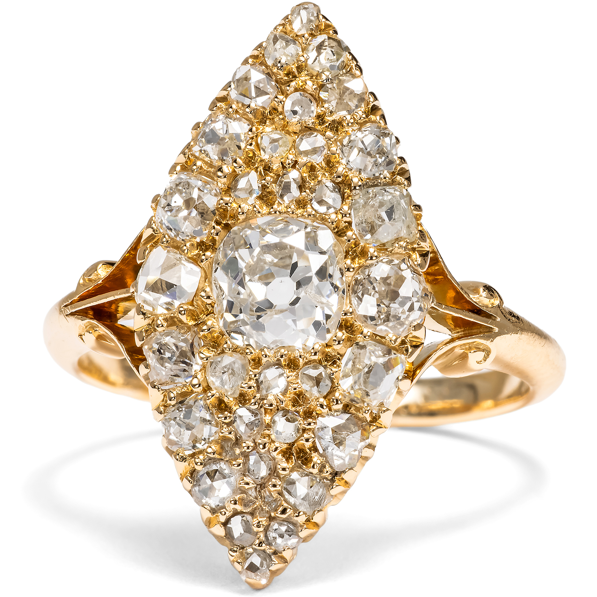 Viktorianischer Marquise-Ring mit Diamanten im Altschliff, England um 1890 Viktorianischer Marquise-Ring mit Diamanten im Altschliff, England um 1890