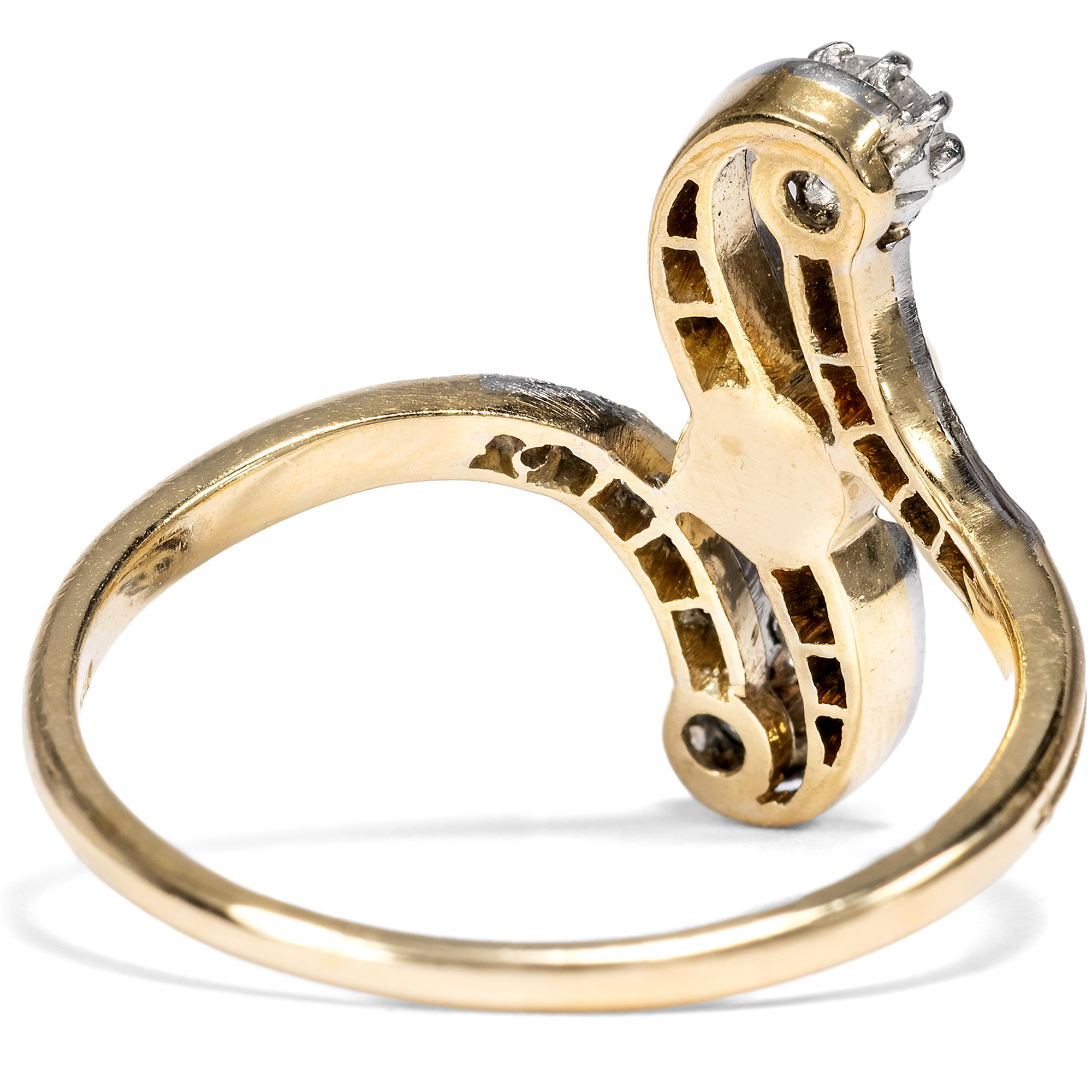 Delicate Ring with a Natural Pearl & Diamonds in Gold & Platinum, c. 1910 Delicate Ring with a Natural Pearl & Diamonds in Gold & Platinum, c. 1910