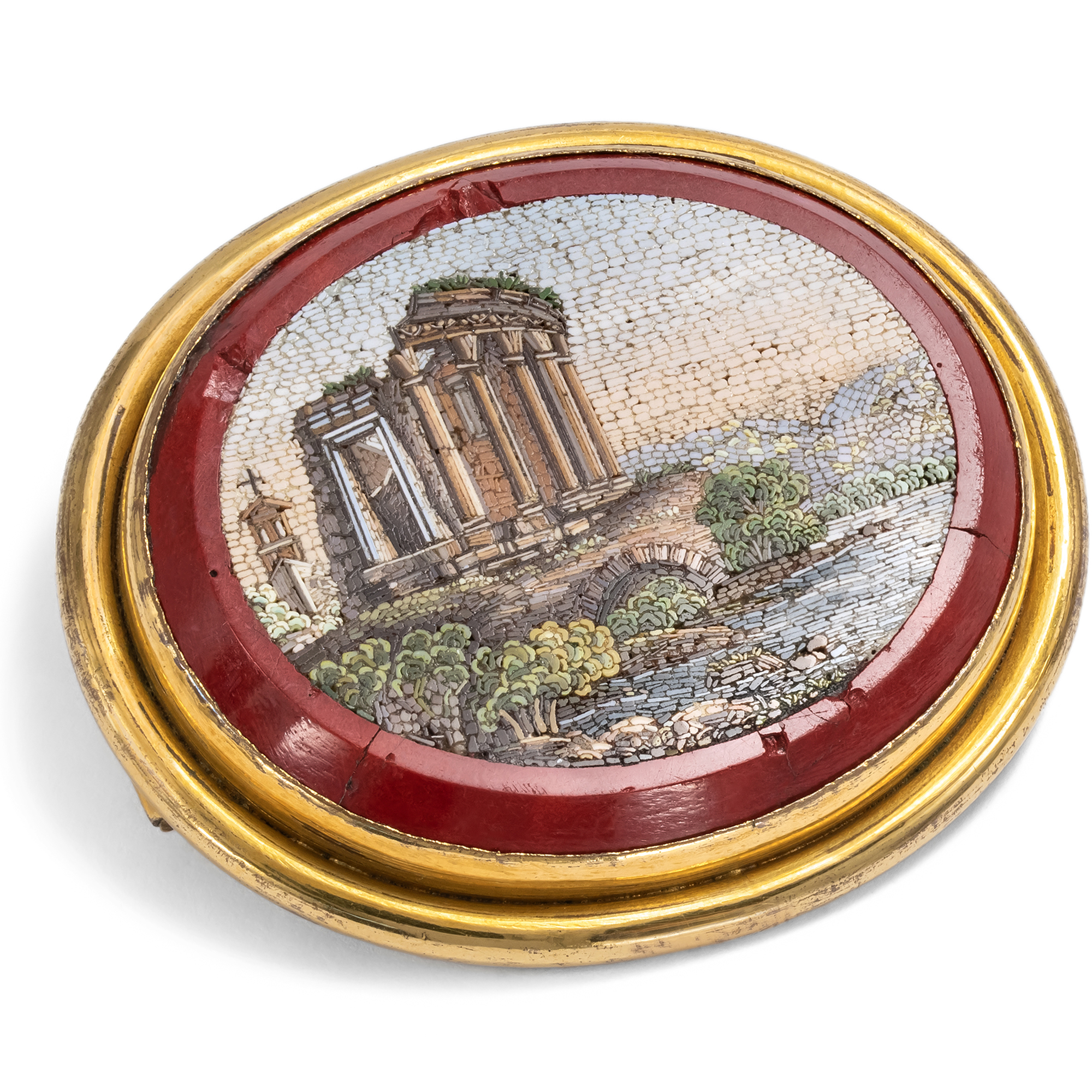 Antikes Mikromosaik mit Ansicht des Tempels von Tivoli, Rom um 1860 Antikes Mikromosaik mit Ansicht des Tempels von Tivoli, Rom um 1860