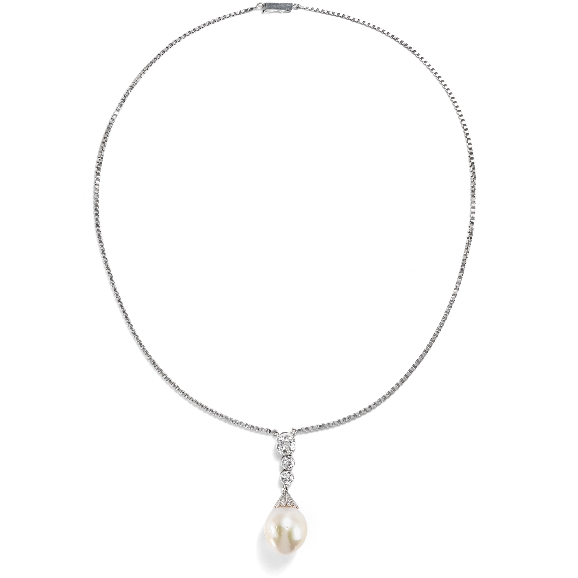 Vintage Collier mit Südseeperle & antiken Diamanten in Weißgold, um 1980 Vintage Collier mit Südseeperle & antiken Diamanten in Weißgold, um 1980