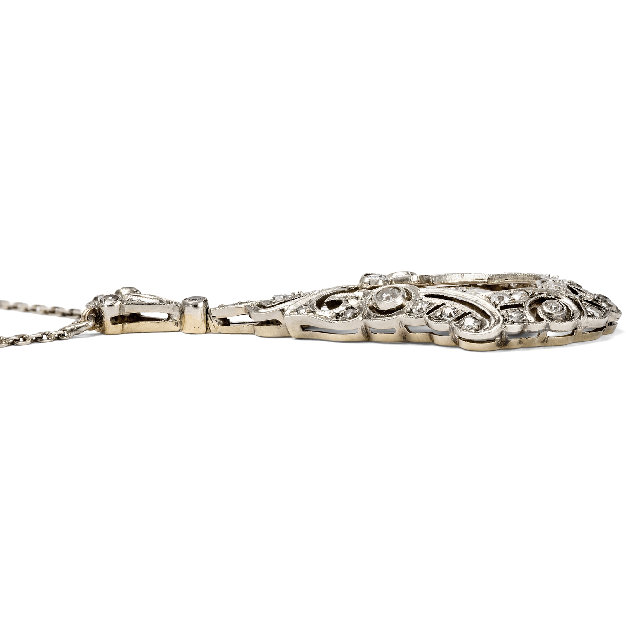 Anmutiges Art Déco Collier mit Diamanten in Gold & Silber, um 1930 Anmutiges Art Déco Collier mit Diamanten in Gold & Silber, um 1930