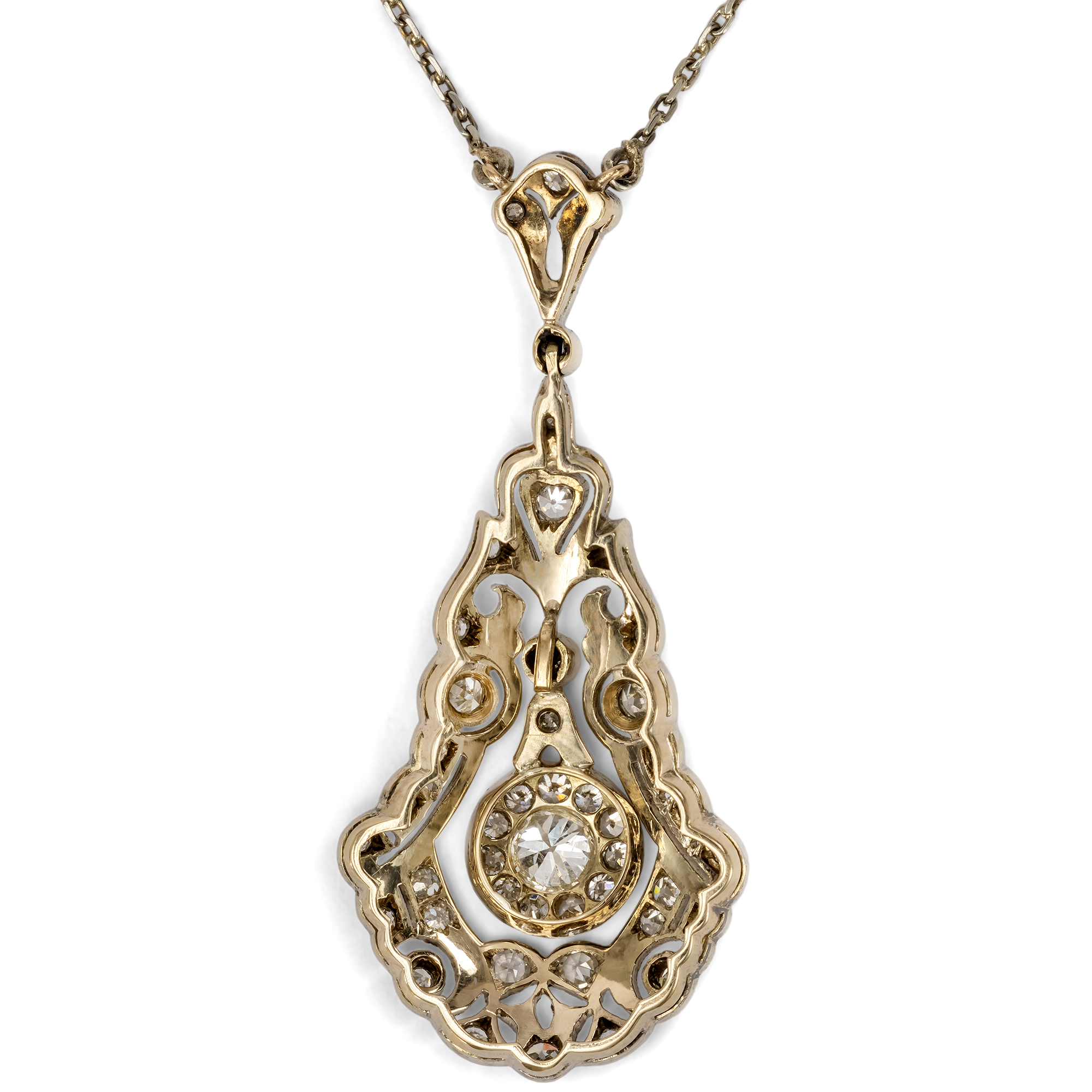 Anmutiges Art Déco Collier mit Diamanten in Gold & Silber, um 1930 Anmutiges Art Déco Collier mit Diamanten in Gold & Silber, um 1930