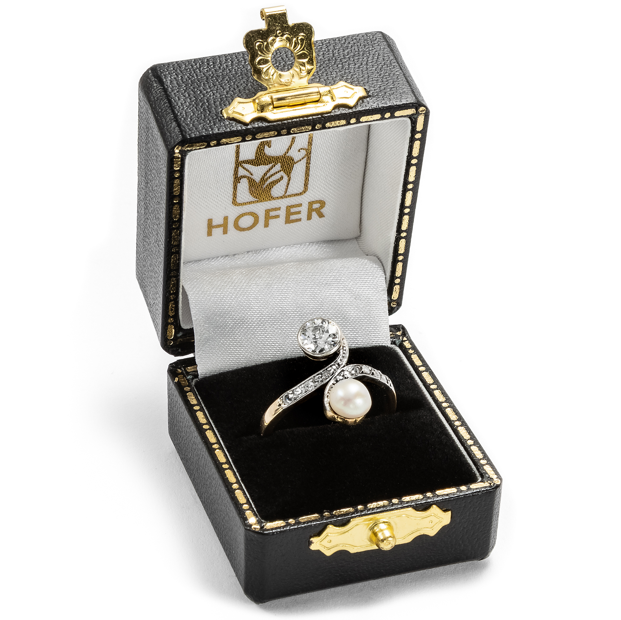 Antiker Toi-et-Moi Ring mit Diamanten und Naturperle, um 1895 Antiker Toi-et-Moi Ring mit Diamanten und Naturperle, um 1895