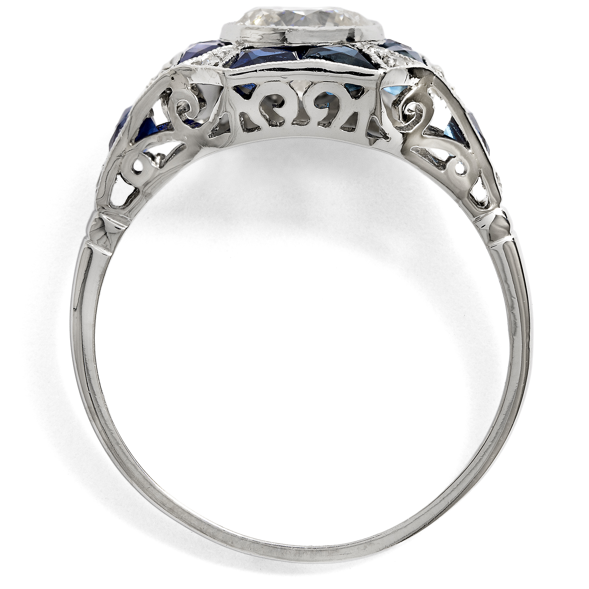 Moderner Ring aus Platin mit Diamanten & Saphiren, um 2000 Moderner Ring aus Platin mit Diamanten & Saphiren, um 2000