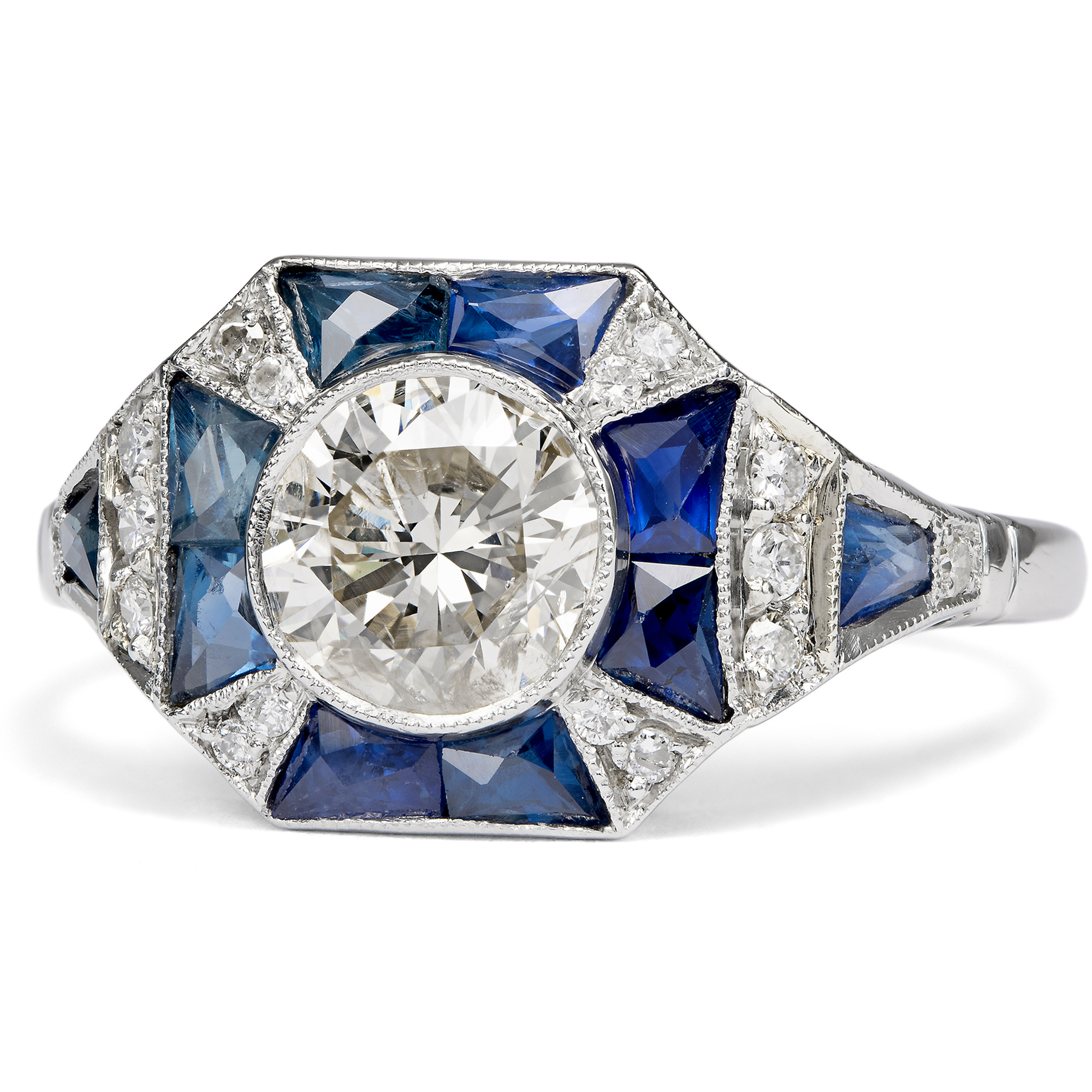 Moderner Ring aus Platin mit Diamanten & Saphiren, um 2000 Moderner Ring aus Platin mit Diamanten & Saphiren, um 2000