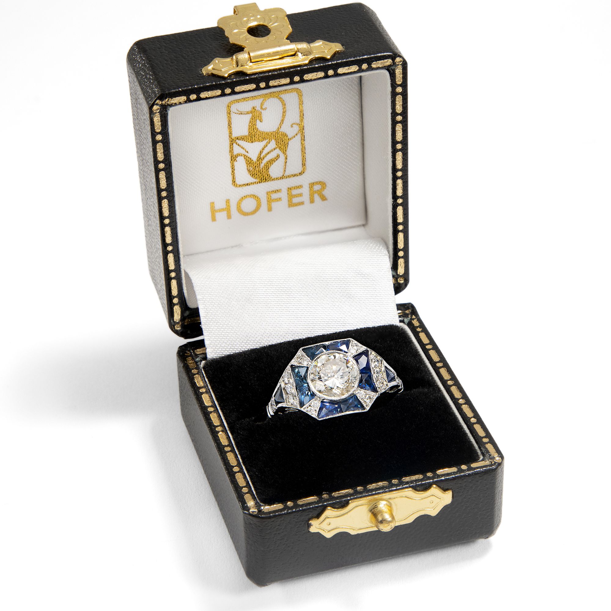 Moderner Ring aus Platin mit Diamanten & Saphiren, um 2000 Moderner Ring aus Platin mit Diamanten & Saphiren, um 2000