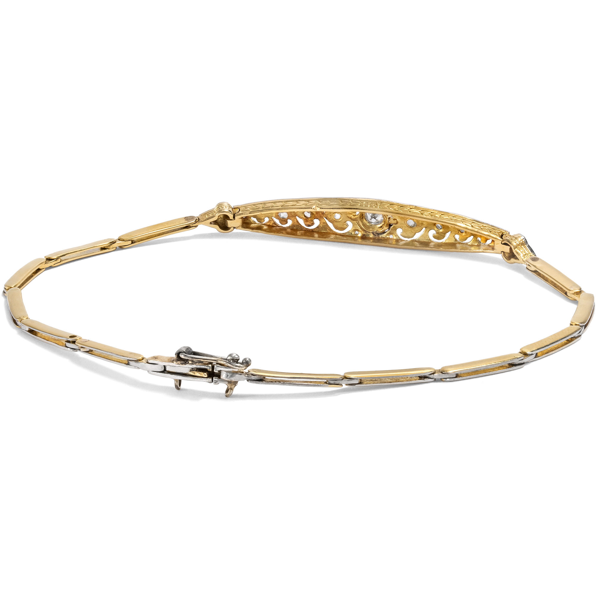 Zartes Art Déco-Armband mit Diamanten in Platin auf Gold, um 1920 Zartes Art Déco-Armband mit Diamanten in Platin auf Gold, um 1920