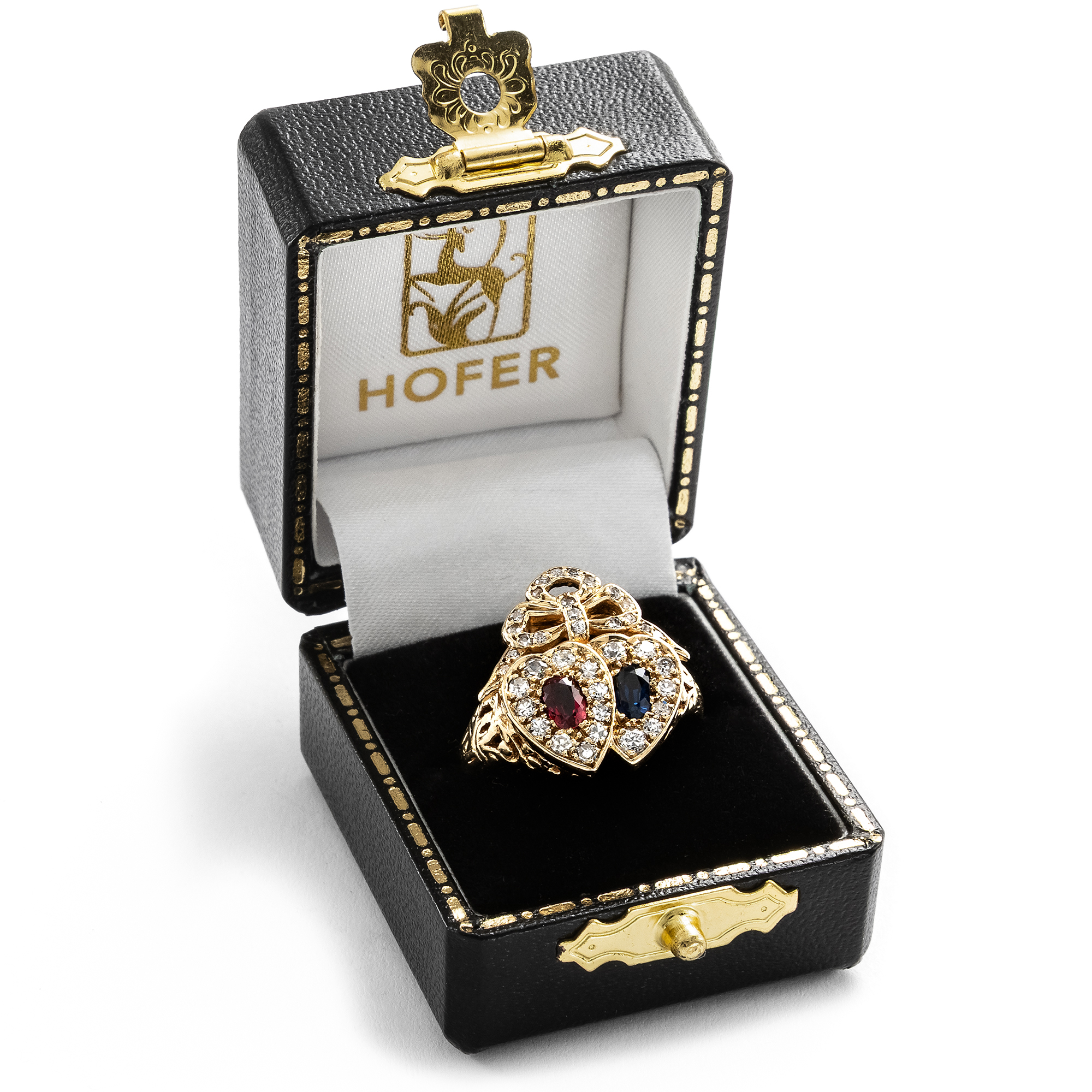 Romantischer Victorian Revival-Ring mit Rubin, Saphir & Diamanten, Ende des 20. Jhdts. Romantischer Victorian Revival-Ring mit Rubin, Saphir & Diamanten, Ende des 20. Jhdts.