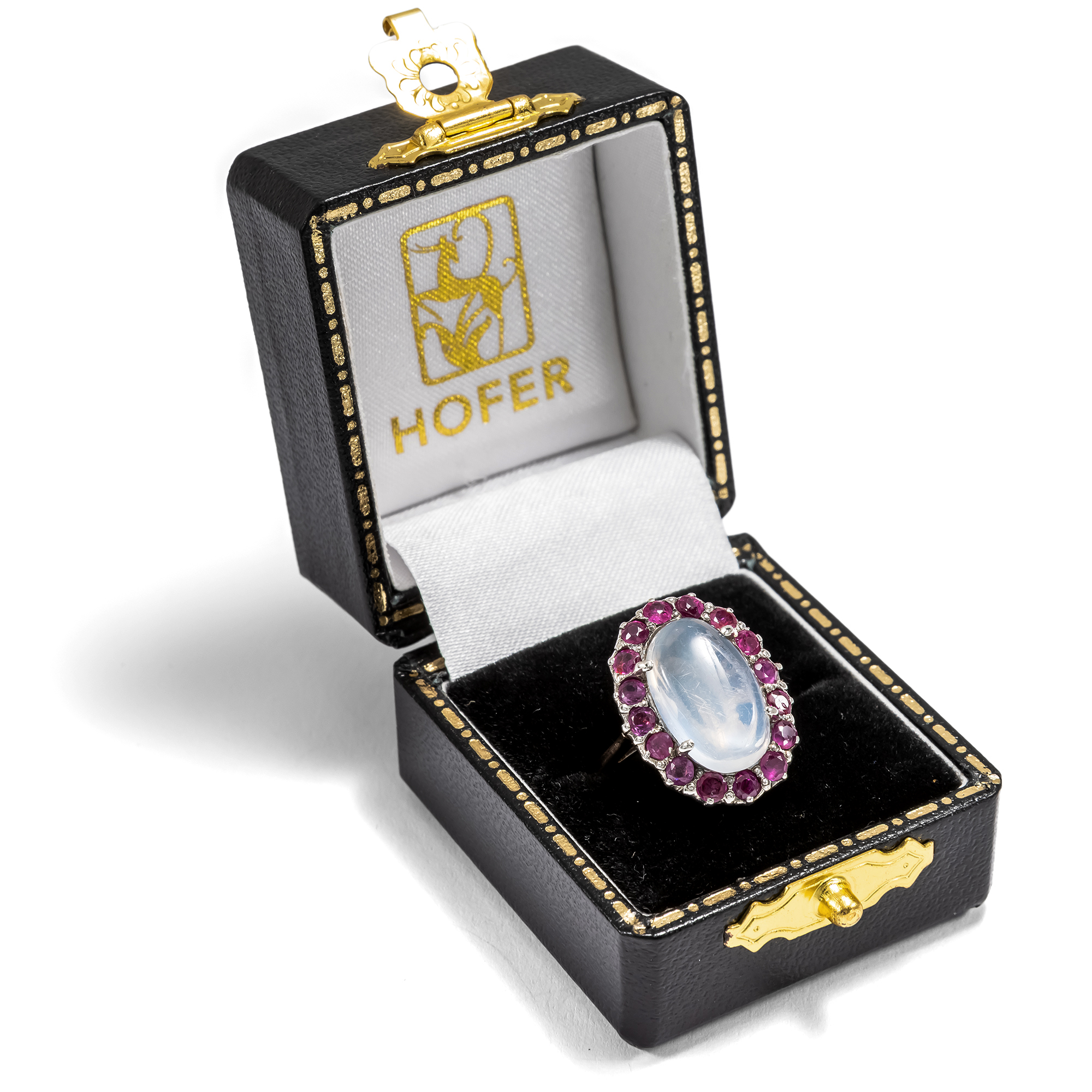 Vintage Ring mit Mondstein & pinkfarbenen Saphiren, wohl Südasien, 2. Hälfte des 20. Jhdts. Vintage Ring mit Mondstein & pinkfarbenen Saphiren, wohl Südasien, 2. Hälfte des 20. Jhdts.