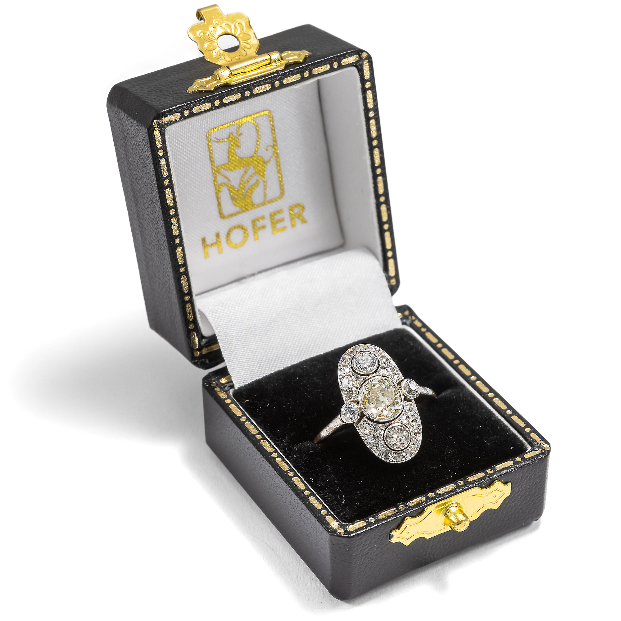 Eleganter Ring mit ca. 1,75 ct Diamanten in Platin auf Gold, um 1920 Eleganter Ring mit ca. 1,75 ct Diamanten in Platin auf Gold, um 1920