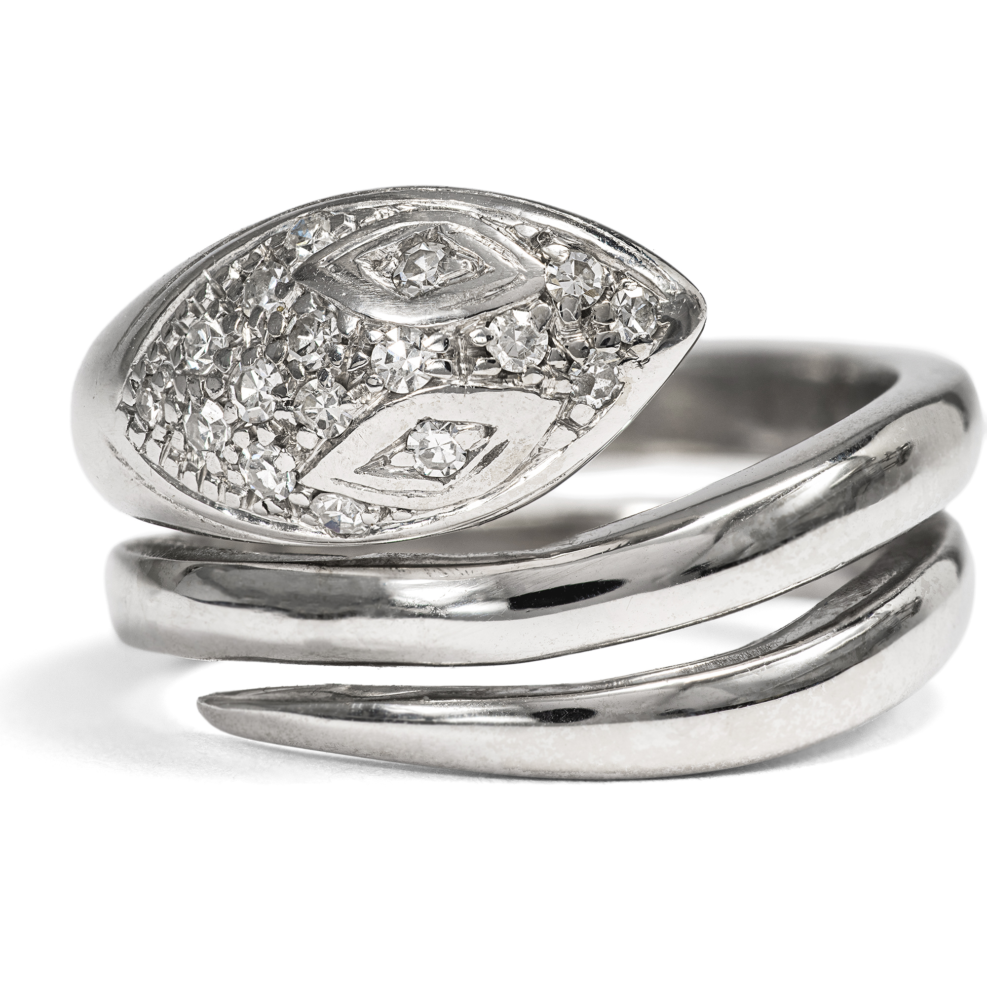 Vintage Schlangenring in Weißgold mit Diamanten von Aldo Gavarelli, Italien um 1965 Vintage Schlangenring in Weißgold mit Diamanten von Aldo Gavarelli, Italien um 1965