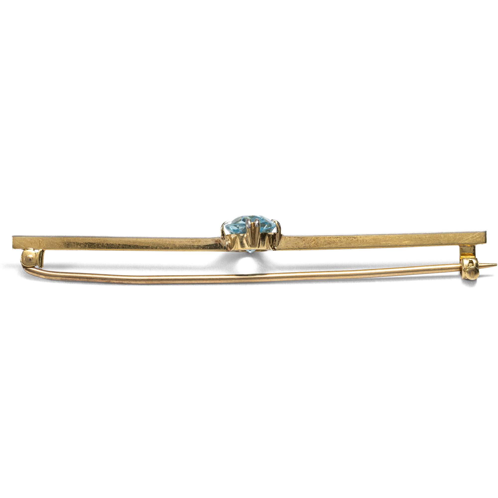 Elegant Aquamarine Bar Brooch in Platinum on Gold, British, c. 1925 Elegant Aquamarine Bar Brooch in Platinum on Gold, British, c. 1925