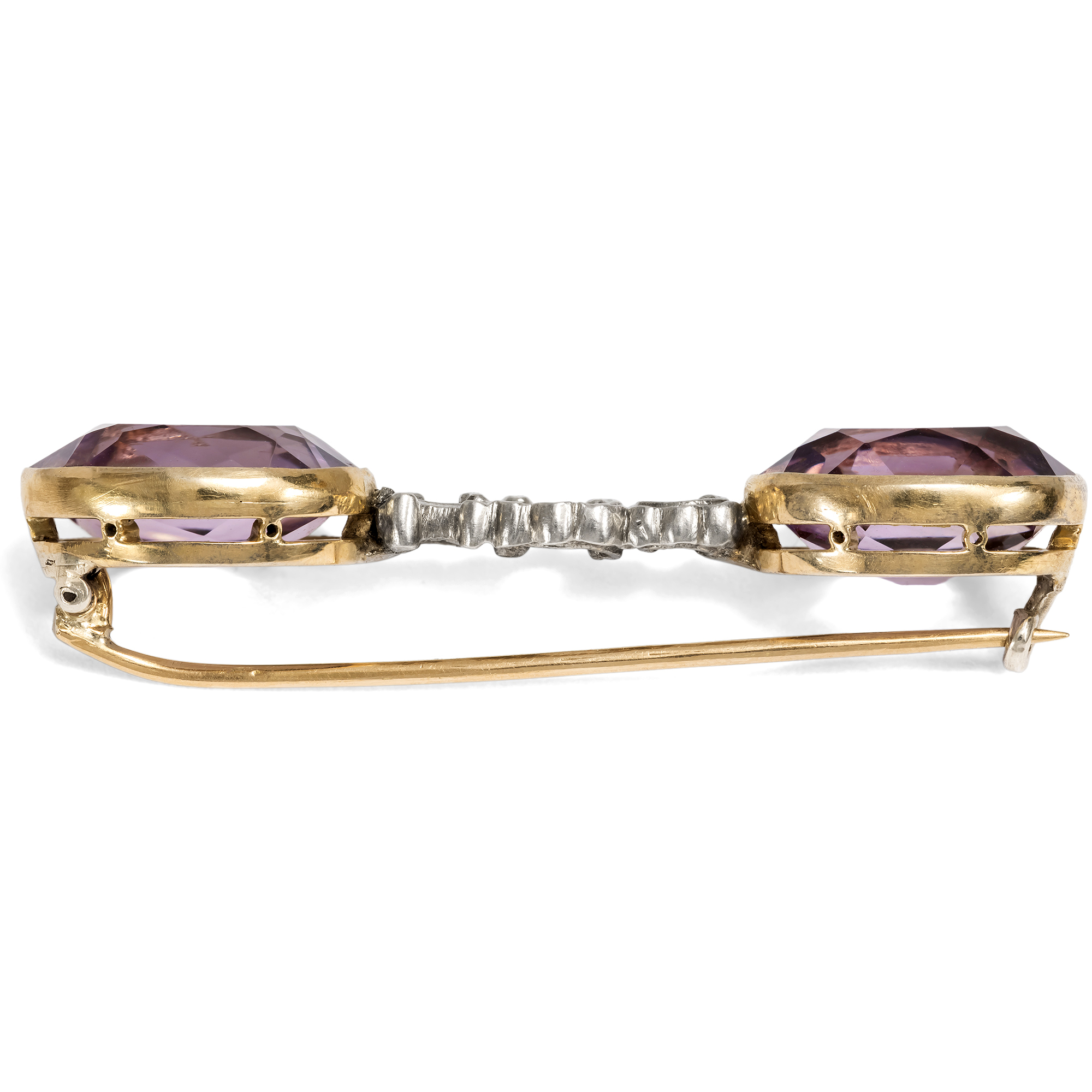 Brooch Made of Antique Elements with Amethysts in Gold and Silver, Mariage, c. 1930 Brooch Made of Antique Elements with Amethysts in Gold and Silver, Mariage, c. 1930