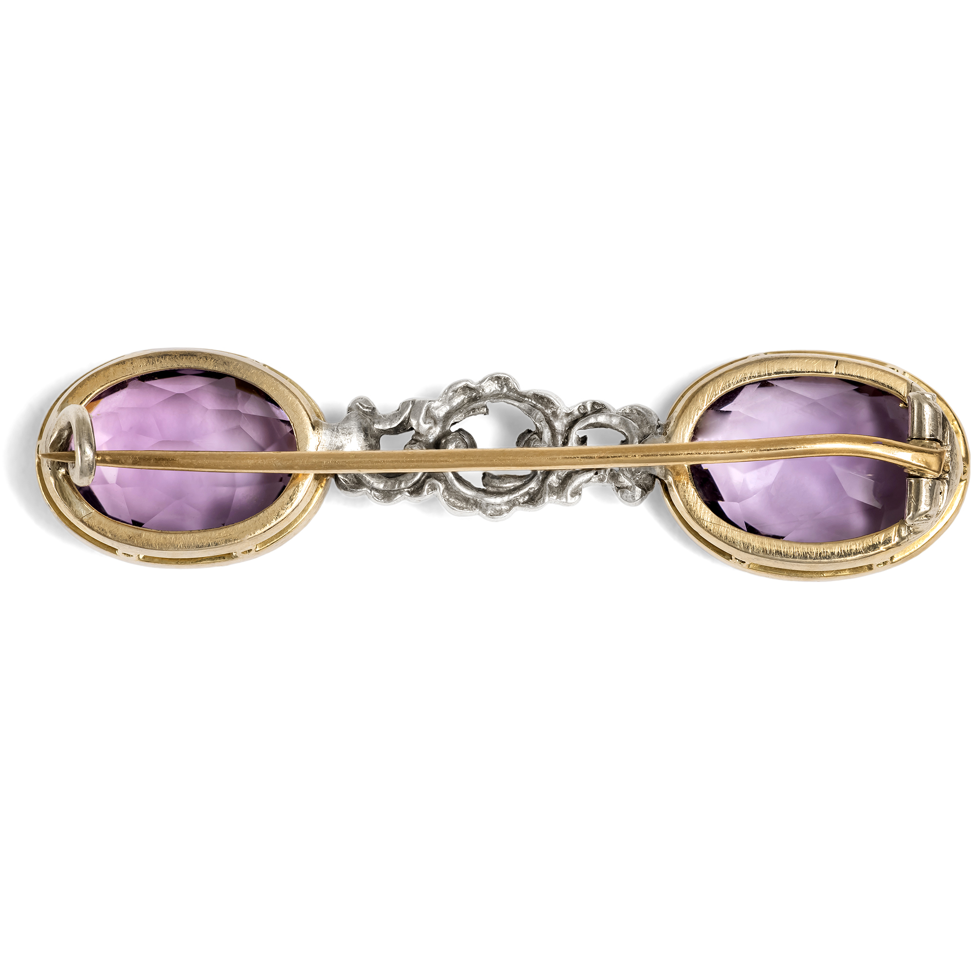 Brooch Made of Antique Elements with Amethysts in Gold and Silver, Mariage, c. 1930 Brooch Made of Antique Elements with Amethysts in Gold and Silver, Mariage, c. 1930