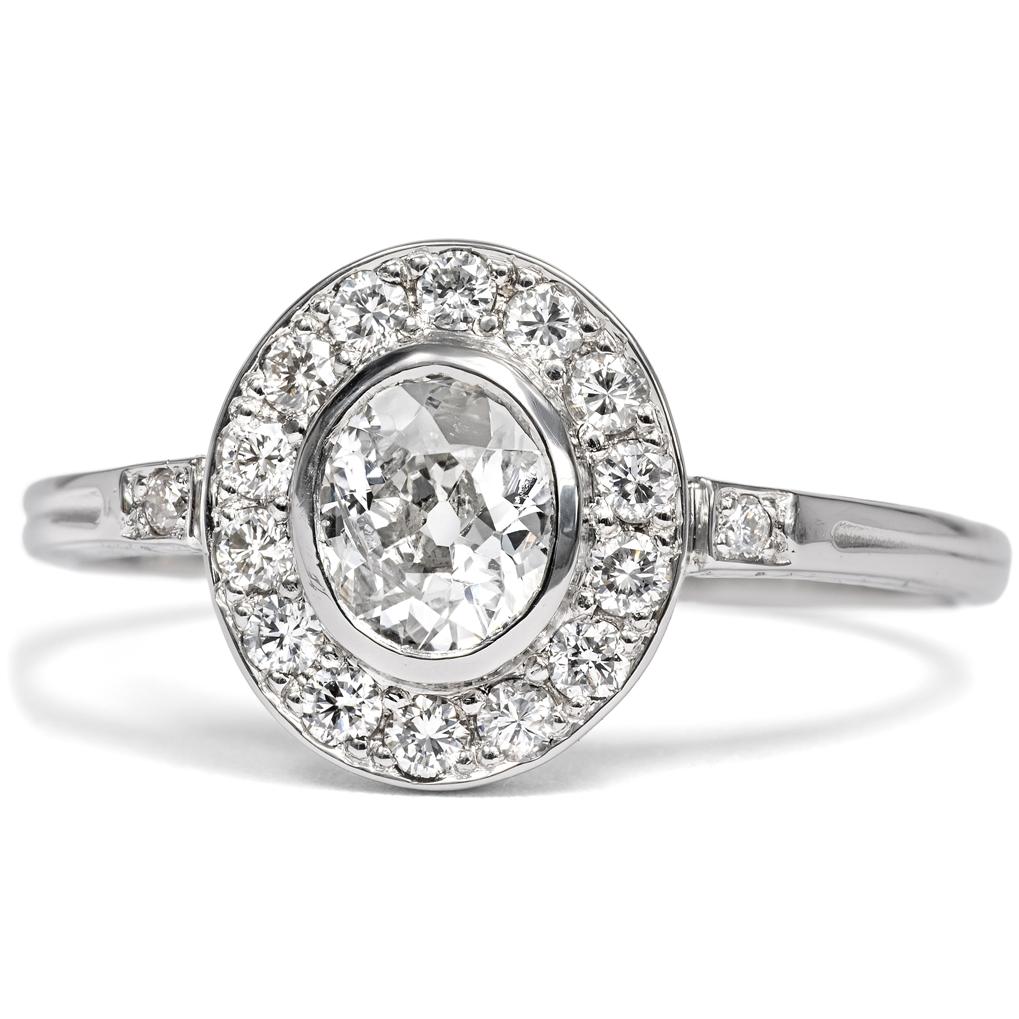 Delicate Platinum Ring with a Diamond in the Old Cut and Brilliant-Cut Diamonds, From Our Workshop Delicate Platinum Ring with a Diamond in the Old Cut and Brilliant-Cut Diamonds, From Our Workshop