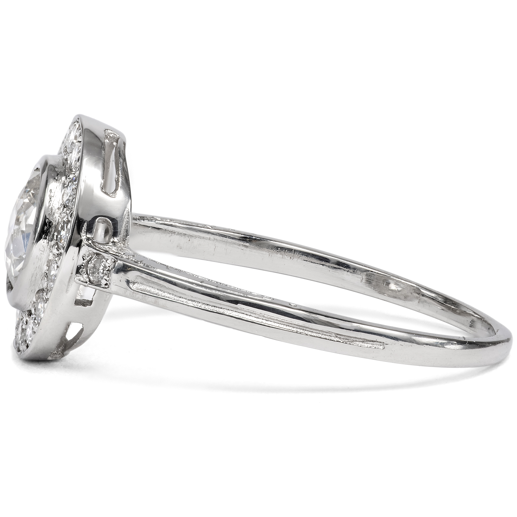 Delicate Platinum Ring with a Diamond in the Old Cut and Brilliant-Cut Diamonds, From Our Workshop Delicate Platinum Ring with a Diamond in the Old Cut and Brilliant-Cut Diamonds, From Our Workshop