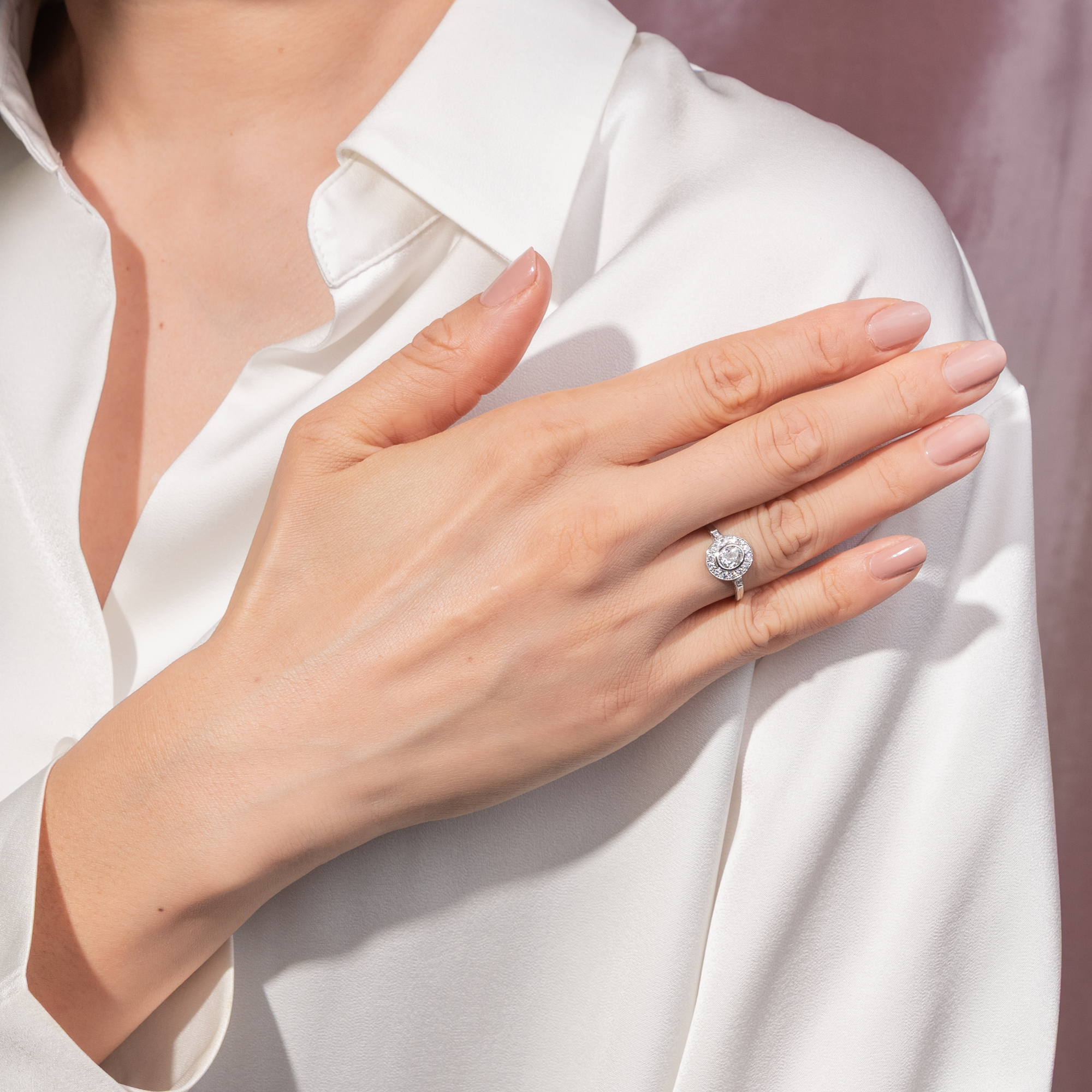Delicate Platinum Ring with a Diamond in the Old Cut and Brilliant-Cut Diamonds, From Our Workshop Delicate Platinum Ring with a Diamond in the Old Cut and Brilliant-Cut Diamonds, From Our Workshop