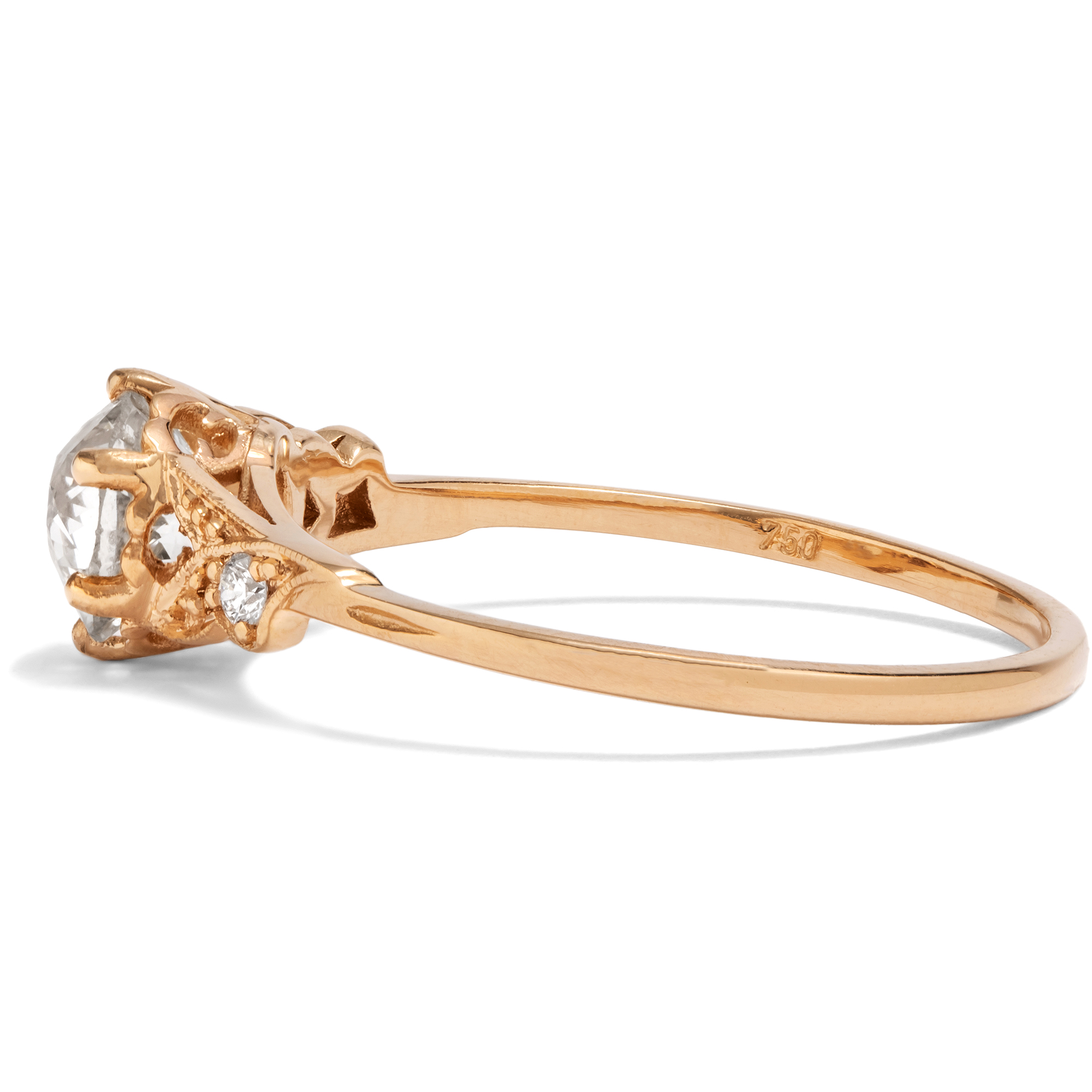 Delicate Ring with 0.78 ct “Old European Cut” Diamond in Rose Gold, from Our Workshop Delicate Ring with 0.78 ct “Old European Cut” Diamond in Rose Gold, from Our Workshop