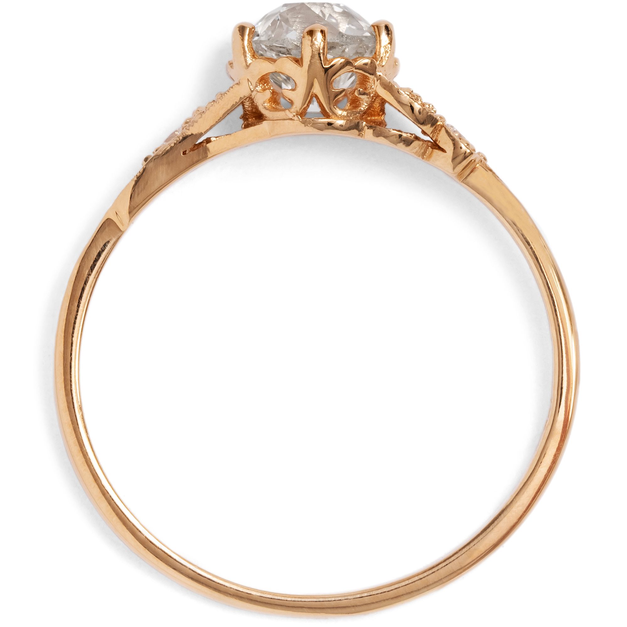 Delicate Ring with 0.78 ct “Old European Cut” Diamond in Rose Gold, from Our Workshop Delicate Ring with 0.78 ct “Old European Cut” Diamond in Rose Gold, from Our Workshop