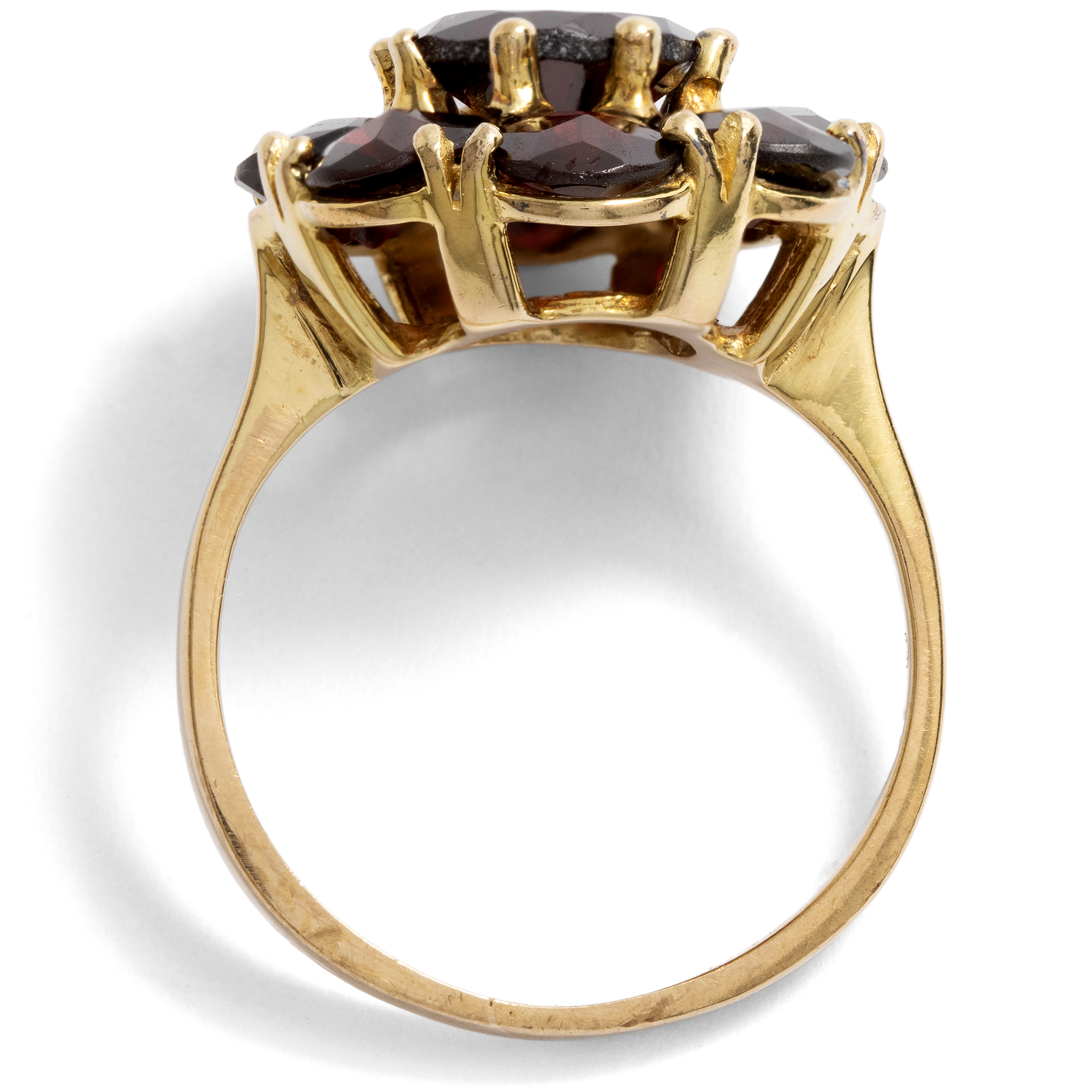 Vintage Ring mit dunkelroten Granaten in Gold, Pforzheim um 1980 Vintage Ring mit dunkelroten Granaten in Gold, Pforzheim um 1980