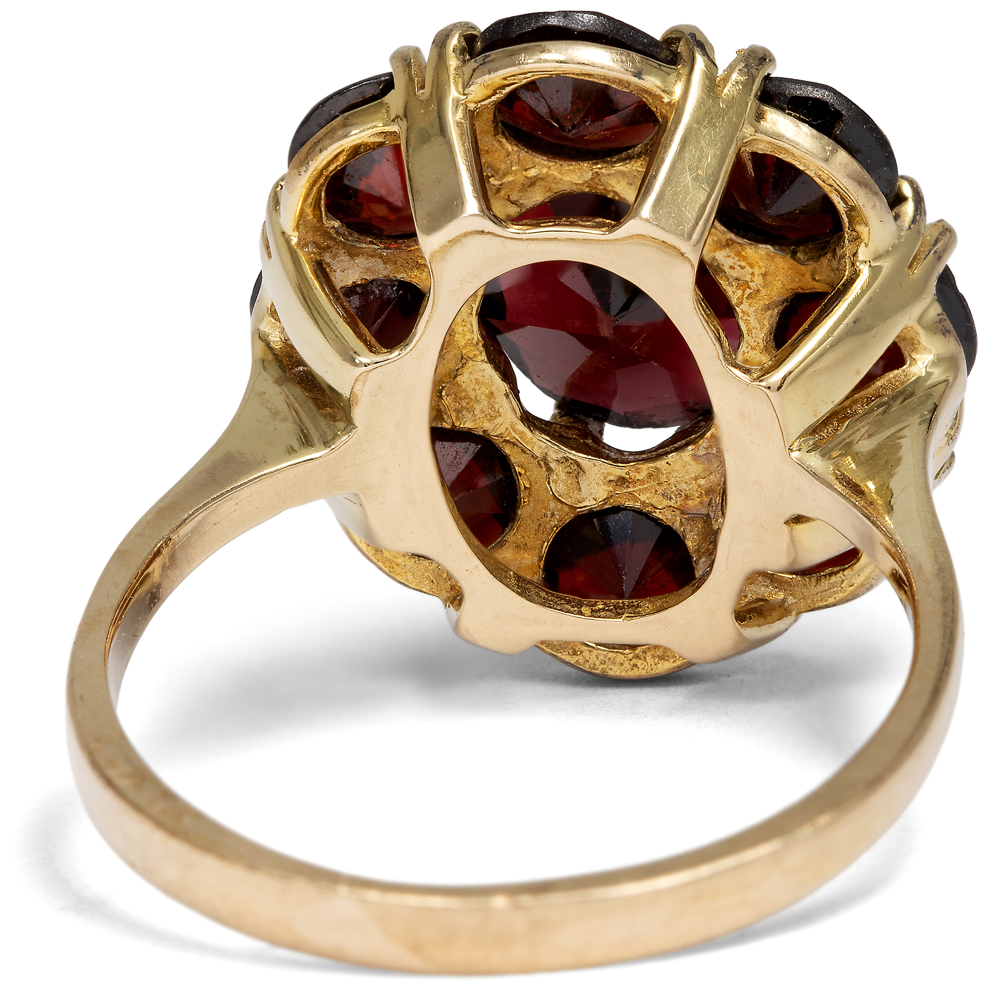 Vintage Ring mit dunkelroten Granaten in Gold, Pforzheim um 1980 Vintage Ring mit dunkelroten Granaten in Gold, Pforzheim um 1980