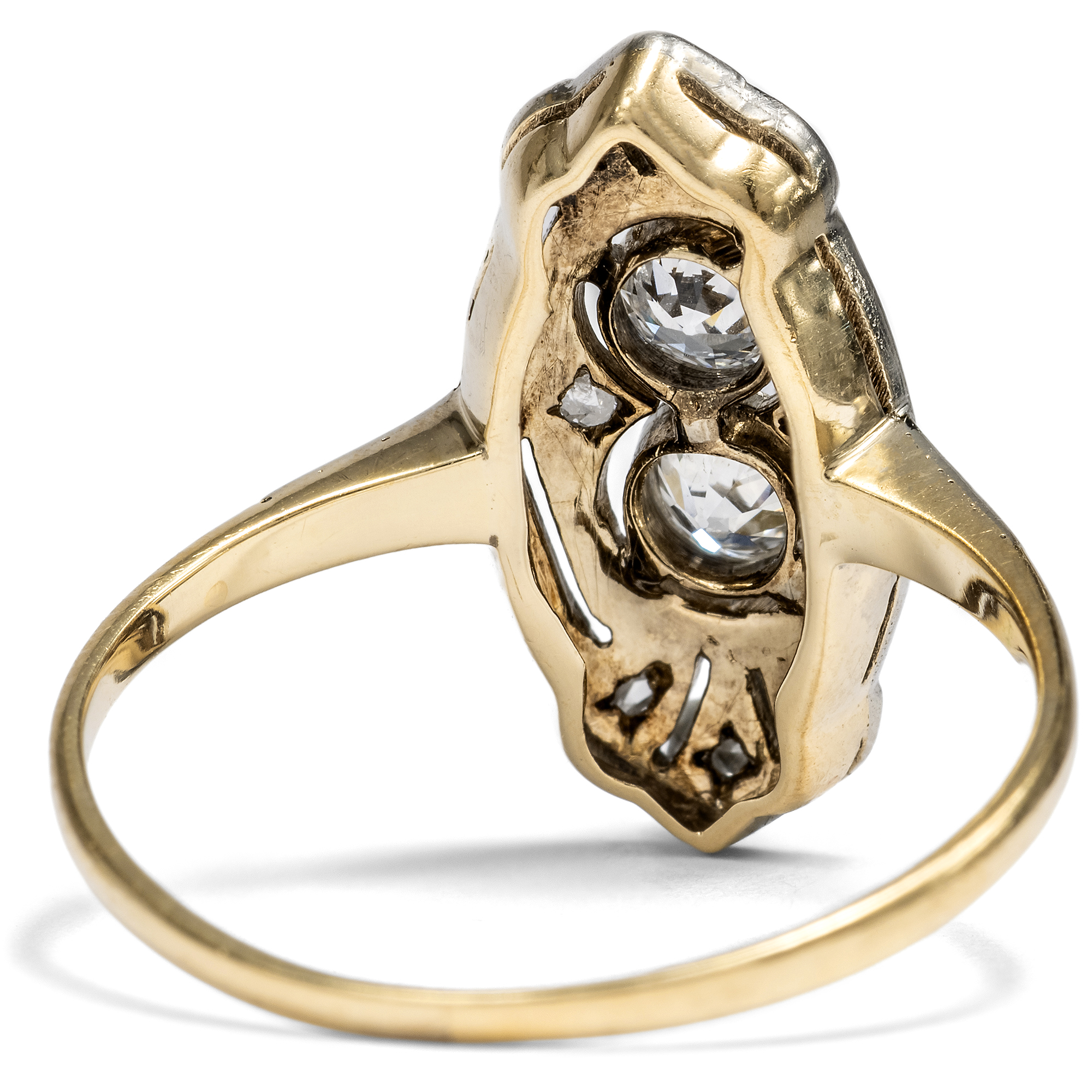 Antiker Ring mit Altschliff-Diamanten in Platin auf Gold, um 1925 Antiker Ring mit Altschliff-Diamanten in Platin auf Gold, um 1925