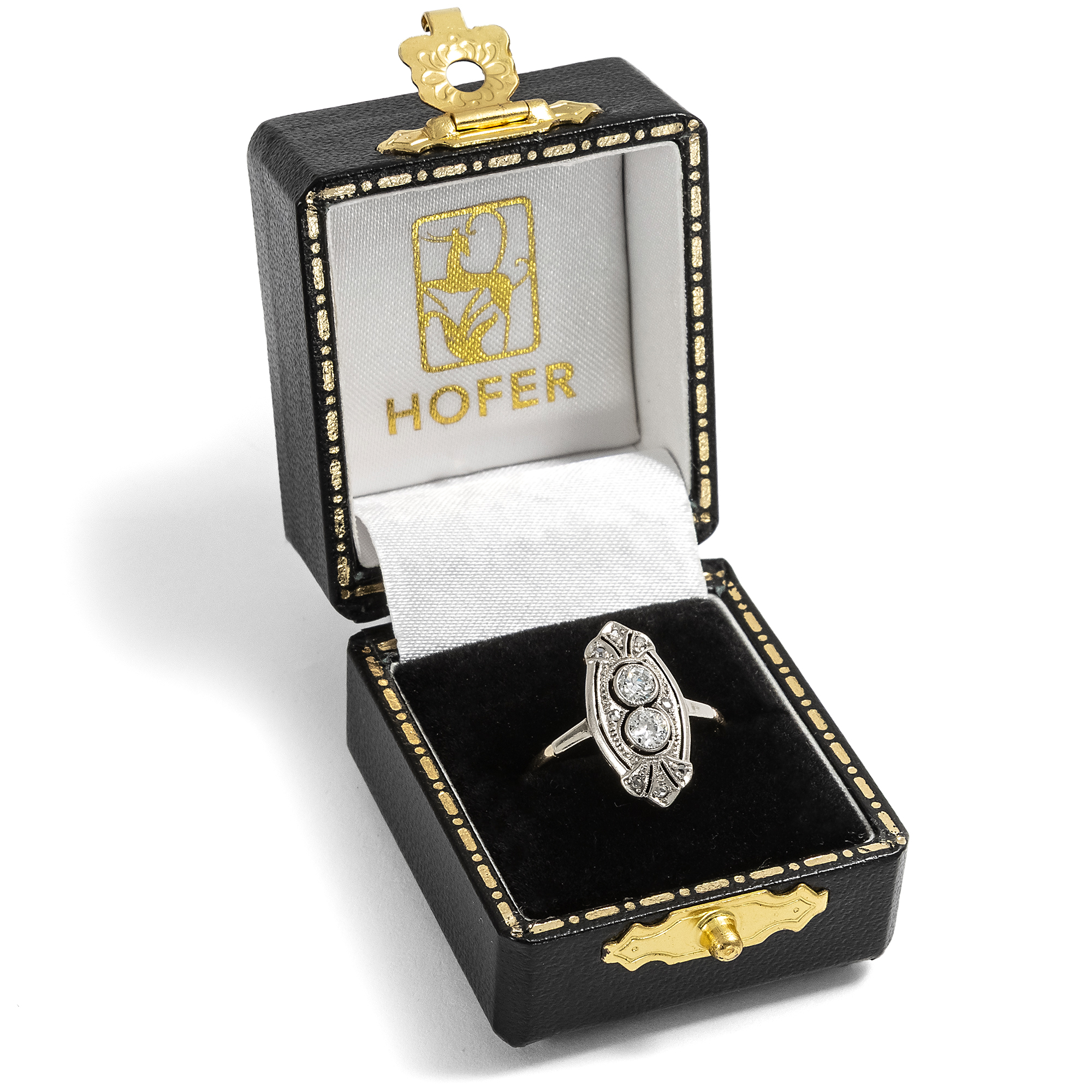 Antiker Ring mit Altschliff-Diamanten in Platin auf Gold, um 1925 Antiker Ring mit Altschliff-Diamanten in Platin auf Gold, um 1925