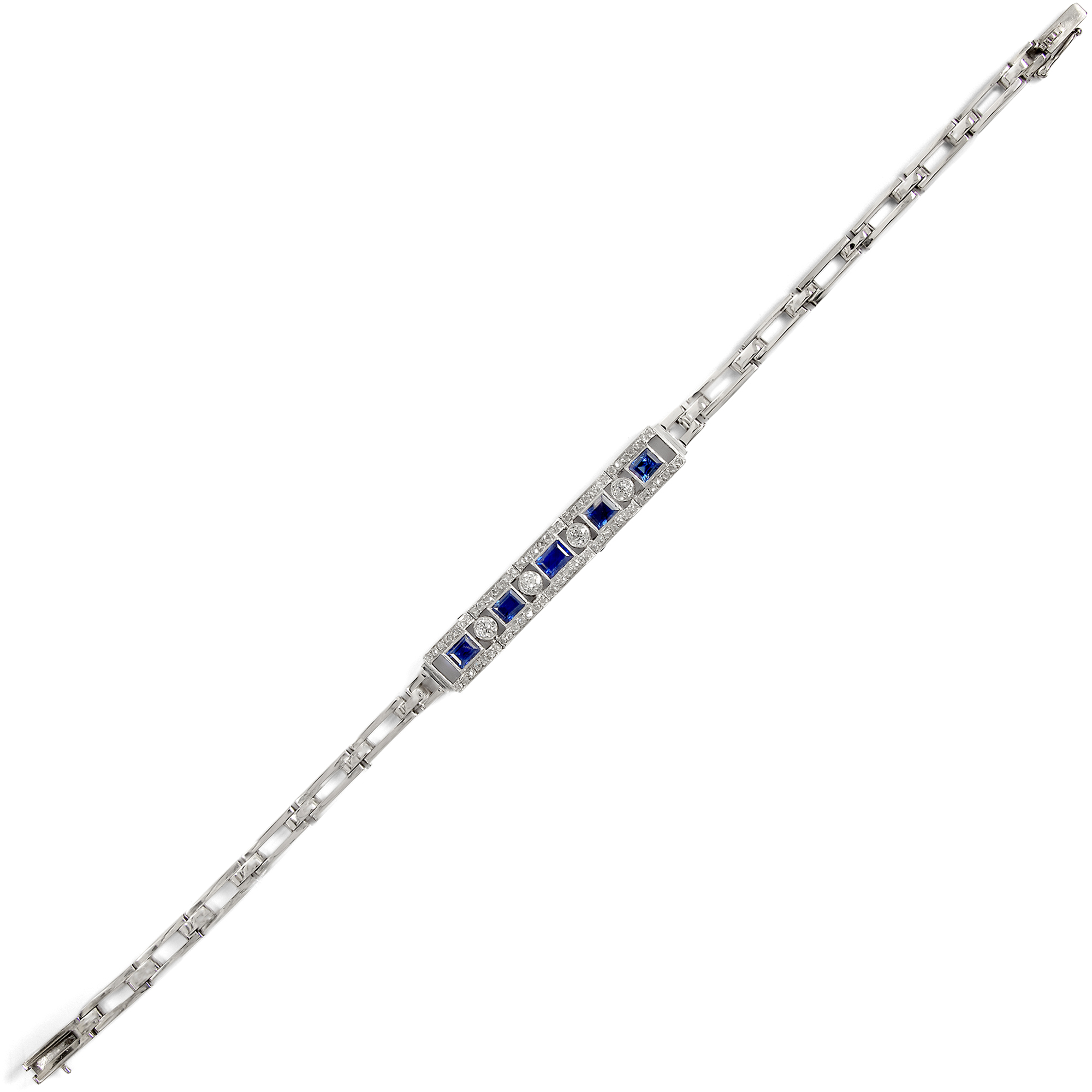 Armband aus Weißgold mit Saphiren und Diamanten, Hugo Strömdahl, Stockholm, datiert 1940 Armband aus Weißgold mit Saphiren und Diamanten, Hugo Strömdahl, Stockholm, datiert 1940