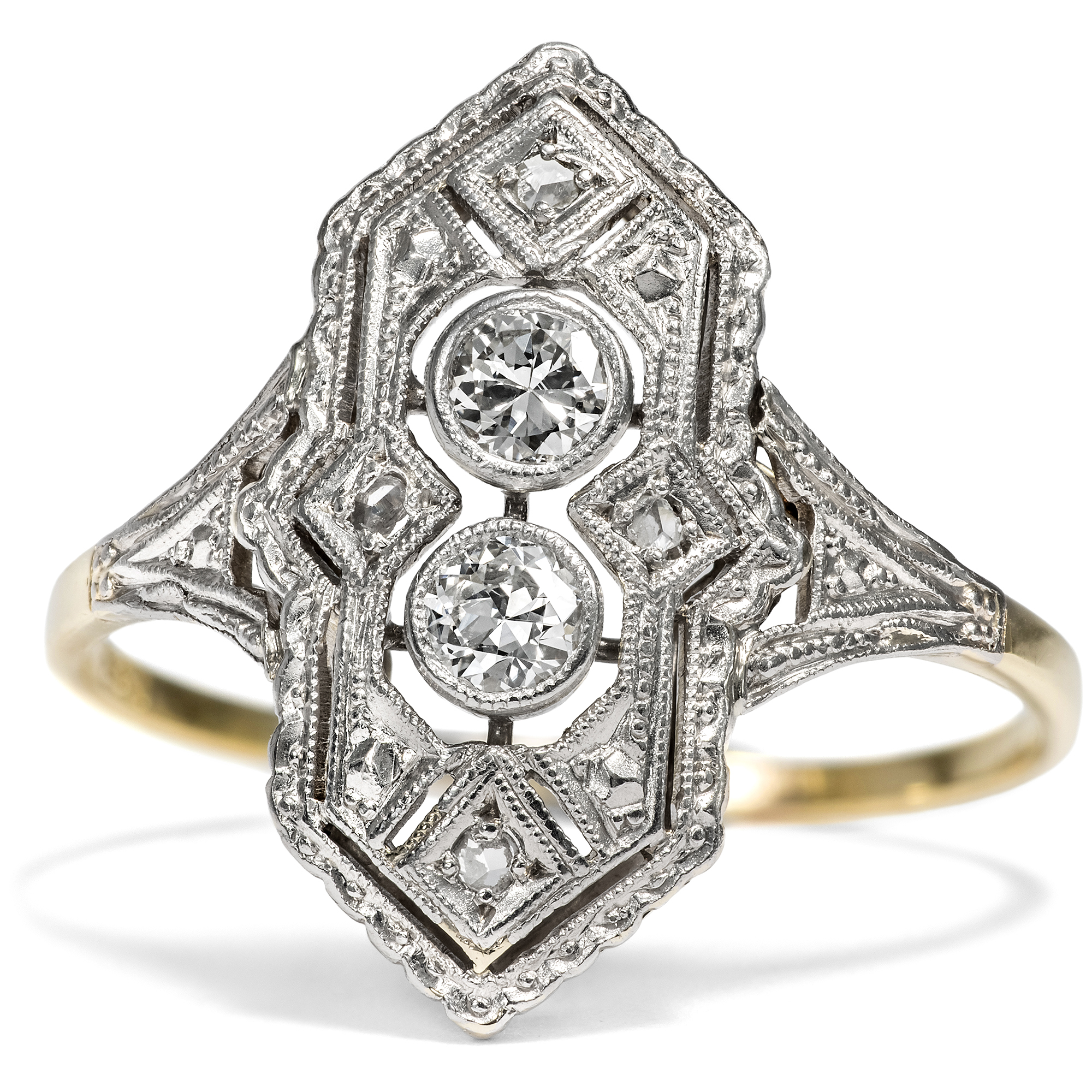 Feiner Art Déco Ring aus Gold und Platin mit Diamanten, Deutschland um 1925 Feiner Art Déco Ring aus Gold und Platin mit Diamanten, Deutschland um 1925