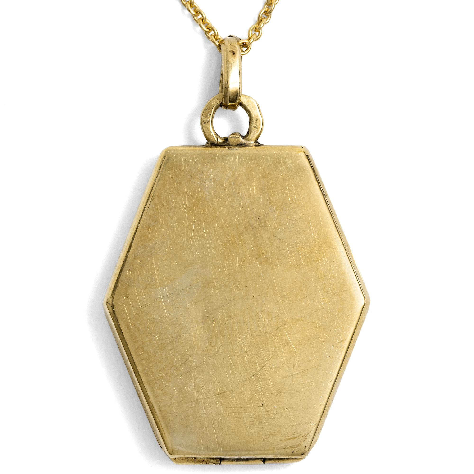 Feiner Medaillon-Anhänger des Art Déco mit Diamant in Gelb- und Weißgold, Wien, späte 1920er Jahre Feiner Medaillon-Anhänger des Art Déco mit Diamant in Gelb- und Weißgold, Wien, späte 1920er Jahre
