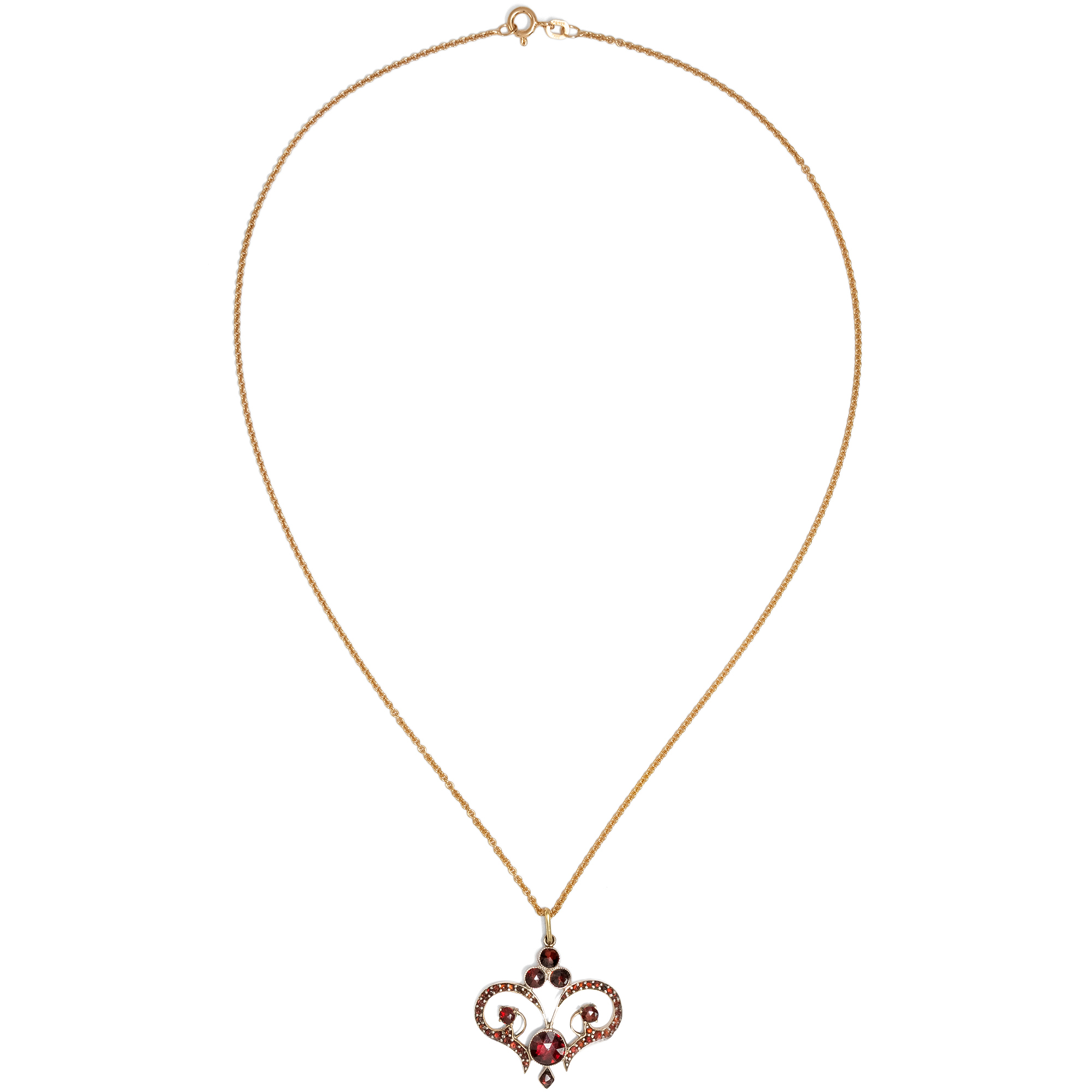 Antique Art Nouveau Pendant with Red Garnets, c. 1905 Antique Art Nouveau Pendant with Red Garnets, c. 1905