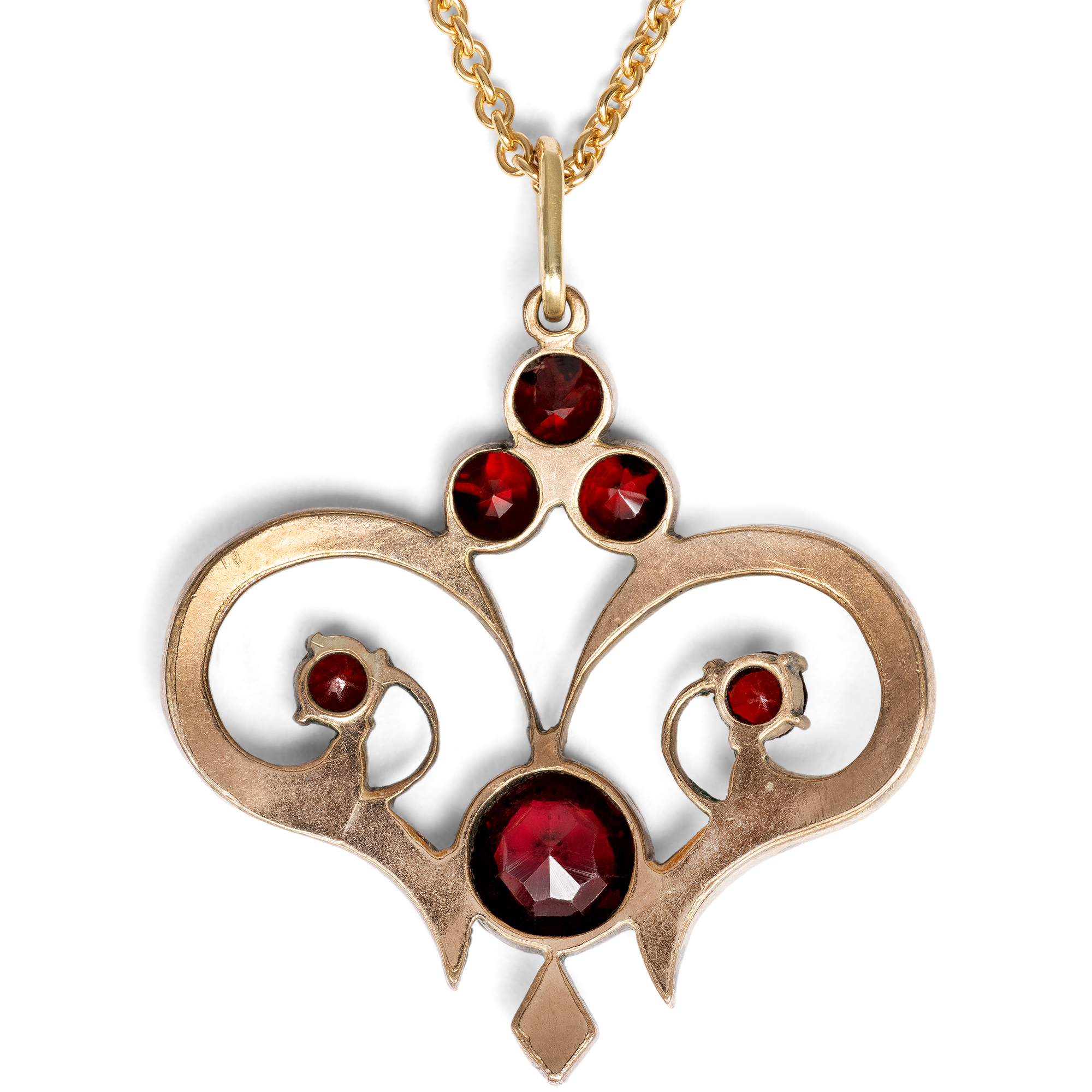Antique Art Nouveau Pendant with Red Garnets, c. 1905 Antique Art Nouveau Pendant with Red Garnets, c. 1905